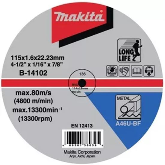 Obrázok MAKITA B-14102 Rezný kotúč na kov 115x1,6x22,23mm