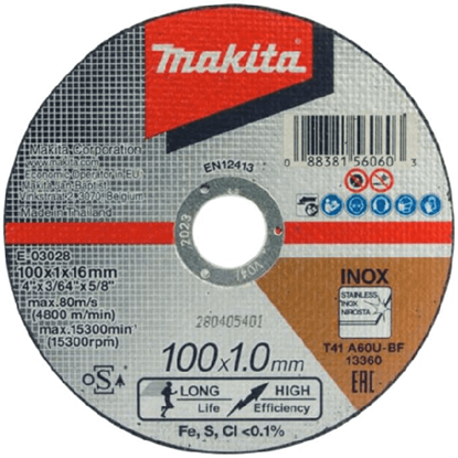 Obrázok pre výrobcu MAKITA E-03028 Rezný kotúč INOX Ø 100 x 1,0 x 16 mm na kov